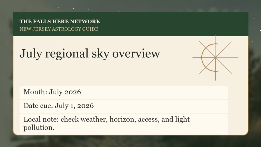 Regional sky detail for New Jersey Monthly Sky Overview: July 2026.